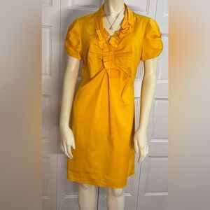 Elie Tahari Ruffle Front Sheath Dress – Bold Mustard Yellow – Size S EUC